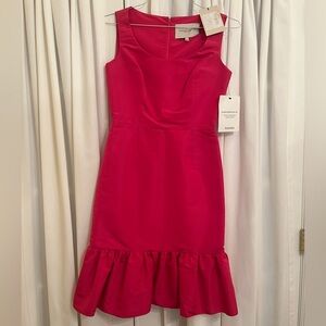 carolina herrera raspberry red pleated midi dress